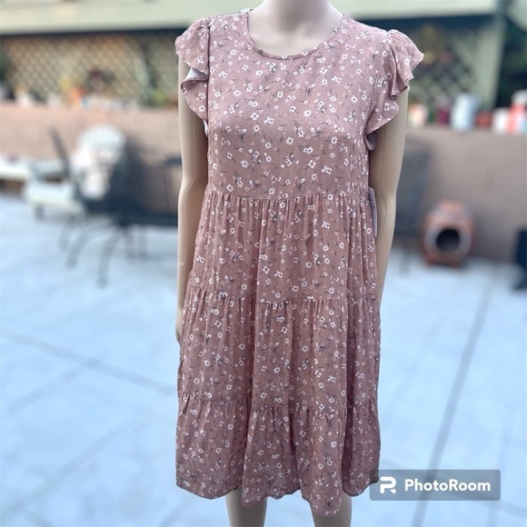 Ditsy print light brown mini dress - Picture 6 of 10